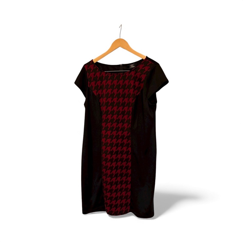 B. Smart Woman Dress Black Red Houndstooth‎ Sheath Knee Length Size 16W